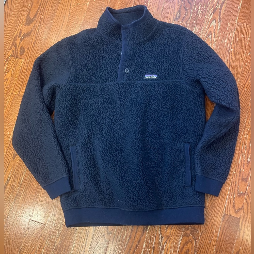 Patagonia Shearling Button Pullover Jacket Navy - image 1